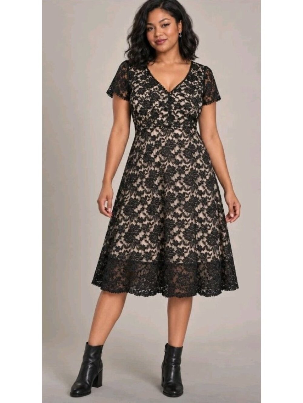 Torrid Black Lace Midi Dress Gothic Whimsigoth Romantic Fit & Flare Size 0/Large